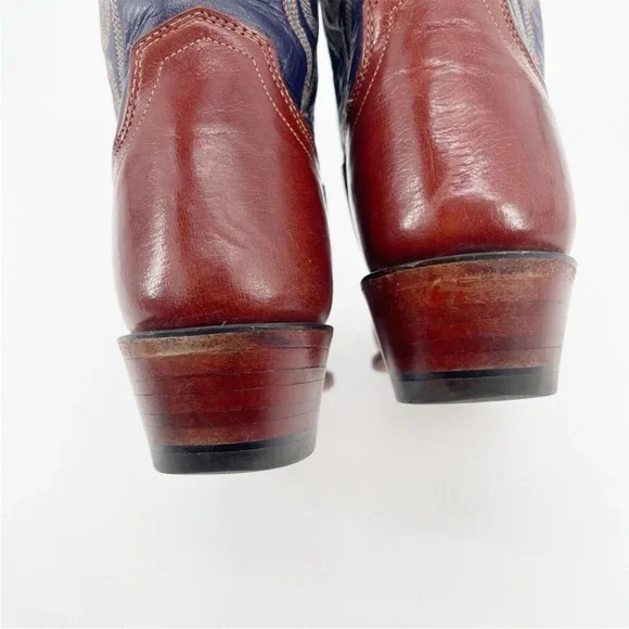 Lucchese purple/blue brown star embroidered snip toe women’s boots - Picture 8 of 13